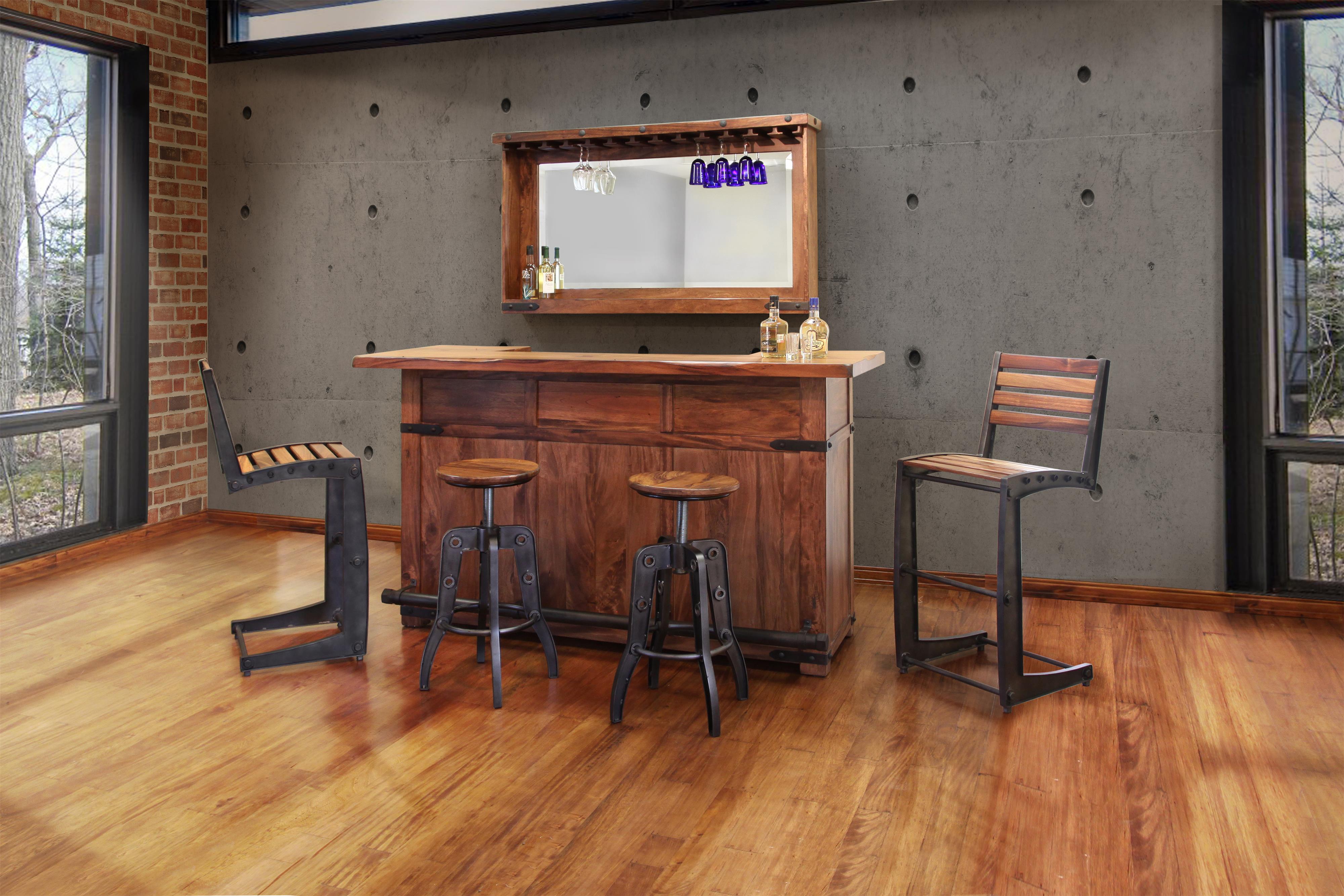 International Furniture Direct Parota Wood Bar with Iron Footrest